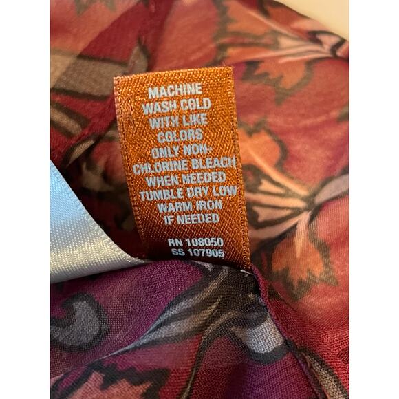 Lane Bryant Sheer Blouse Ruffle Neck Smocked Bodice Floral Burgundy Sz 20 - Picture 9 of 11